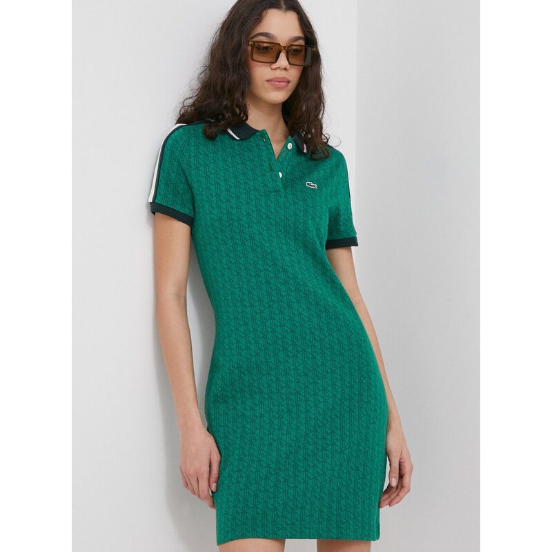 Bavlněné šaty Lacoste zelená barva, mini