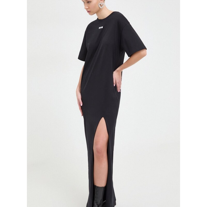 Bavlněné šaty MSGM černá barva, maxi, oversize