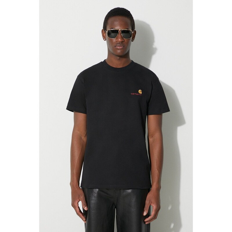 Bavlněné tričko Carhartt WIP S/S American Script T-Shirt černá barva, s aplikací, I029956.89XX