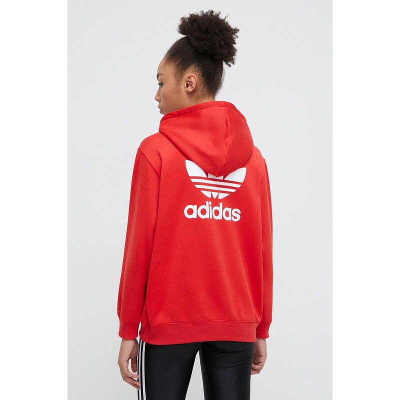 Mikina adidas Originals dámská, červená barva, s kapucí, s potiskem, IP0585