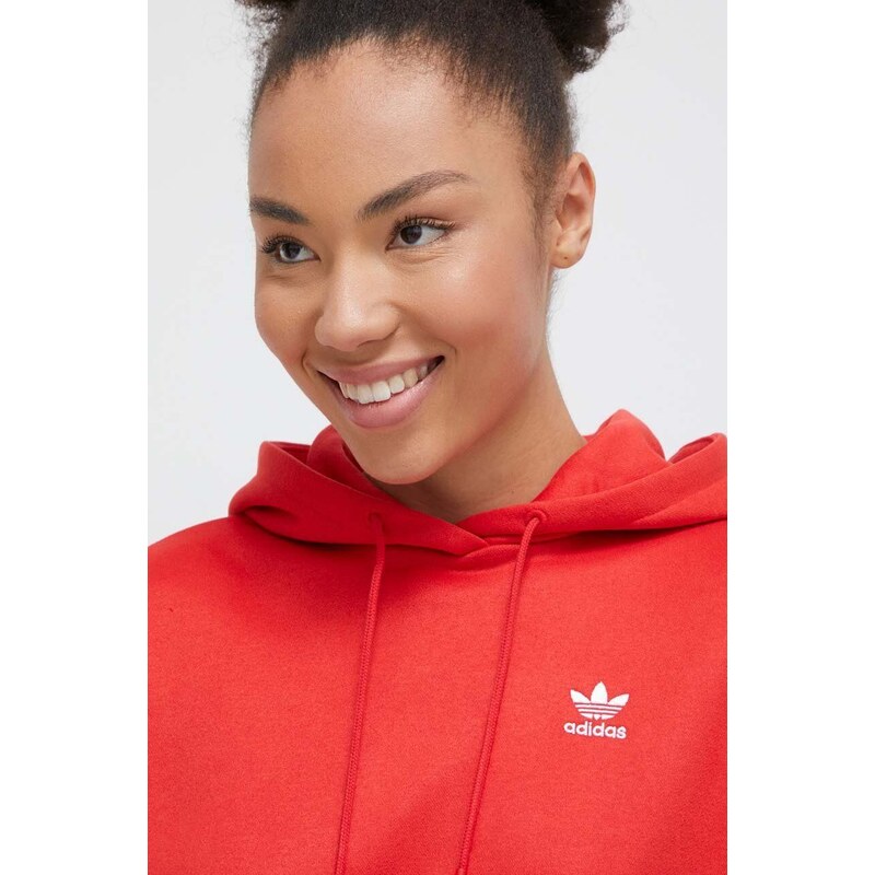 Mikina adidas Originals dámská, červená barva, s kapucí, s potiskem, IP0585