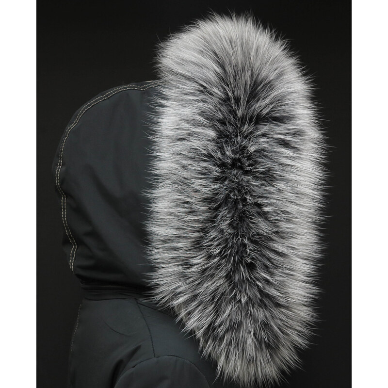 Špongr Kožešinový lem límec na kapuci z finského mývalovce 10037 BLACK & WHITE