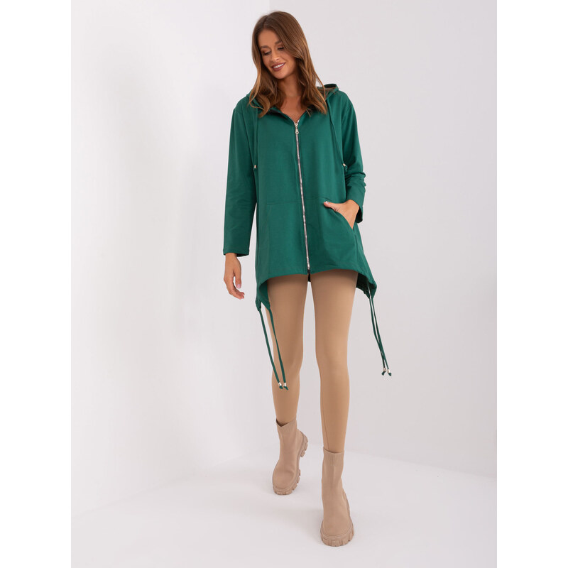 Fashionhunters Tmavě zelená bavlněná mikina na zip
