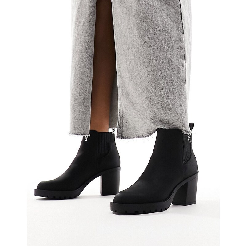 ONLY faux leather heeled boot in black