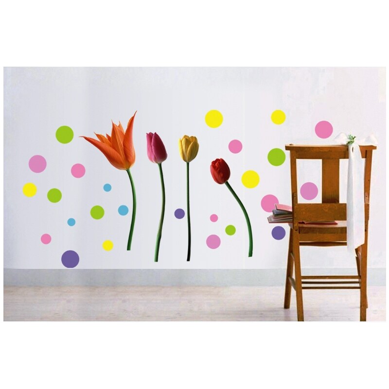 Decor4walls Samolepky na zeď - Tulipány barevné 60x45cm