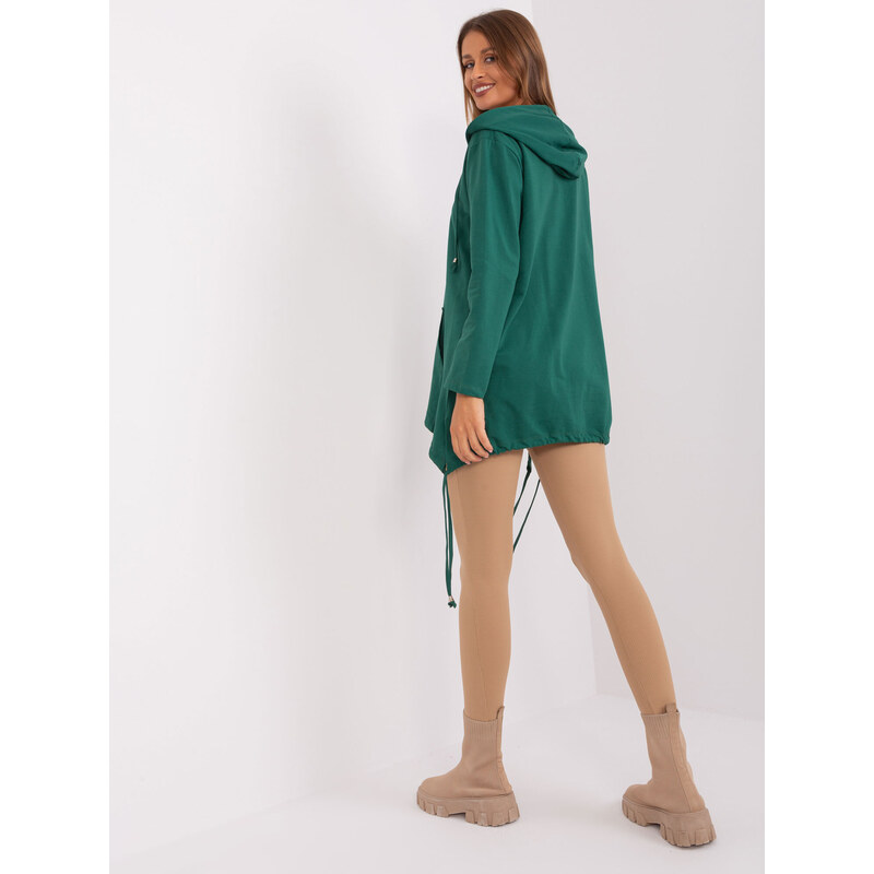 Fashionhunters Tmavě zelená bavlněná mikina na zip
