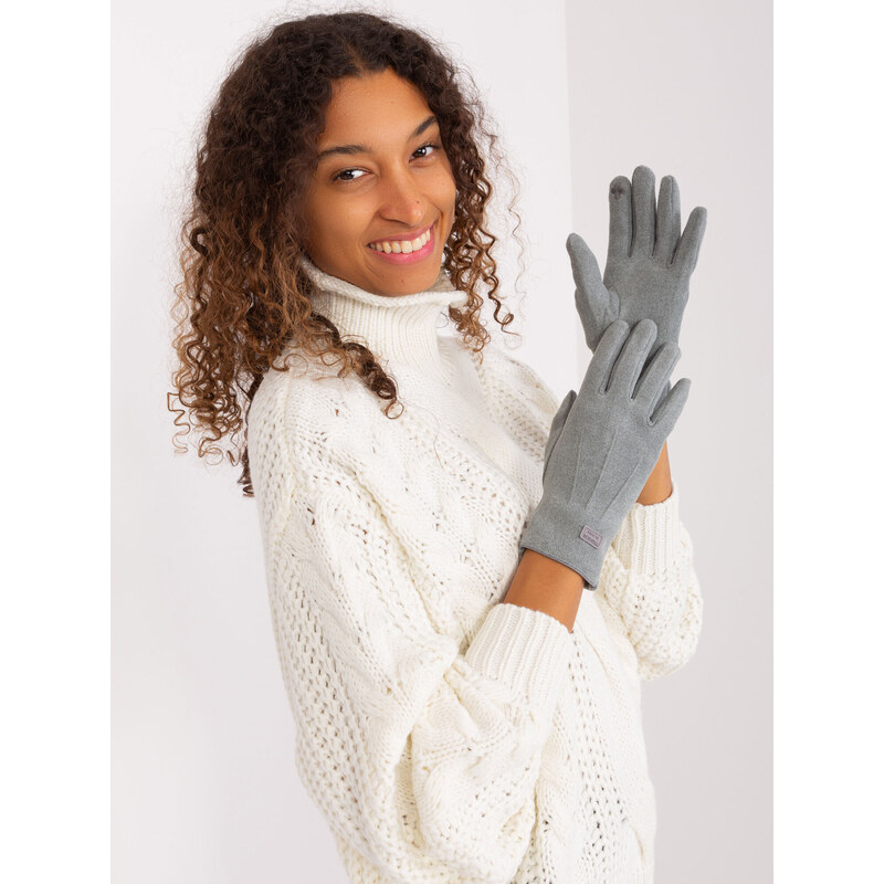 Fashionhunters Šedé hladké dámské rukavice