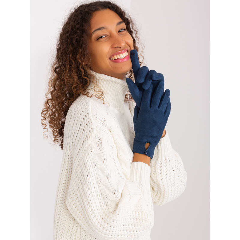 Fashionhunters Tmavě modré rukavice s geometrickými vzory