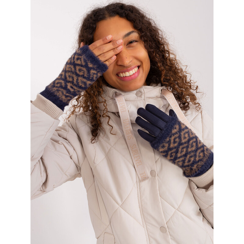 Fashionhunters Námořnické modré teplé rukavice s potahem