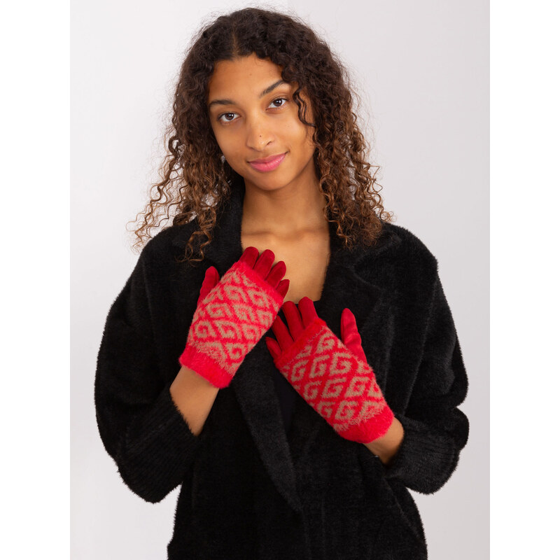 Fashionhunters Červené dotykové rukavice s překrytím