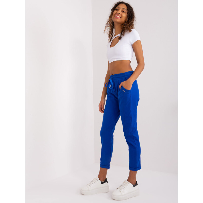 Fashionhunters Kobaltově modré basic kalhoty s vysokým pasem od Aprilie