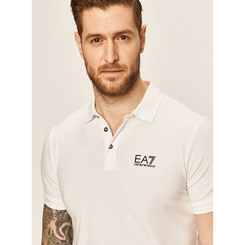 Polo tričko EA7 Emporio Armani pánské, bílá barva, hladké