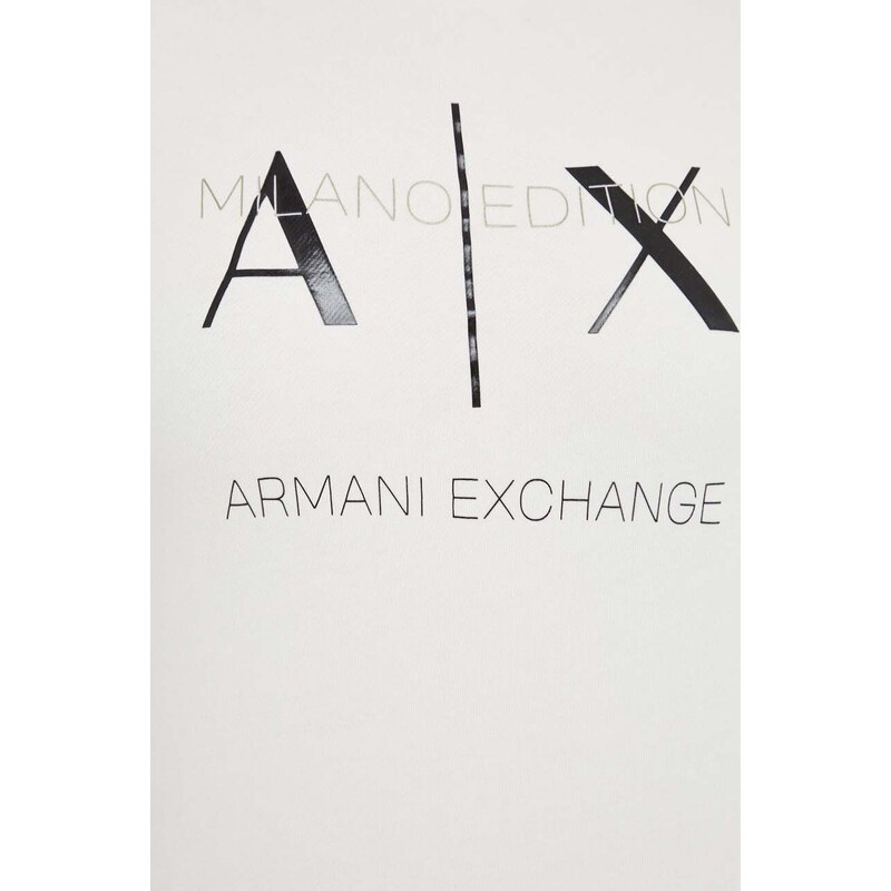 Bavlněná mikina Armani Exchange dámská, béžová barva, s potiskem, 3DYM92 YJFDZ