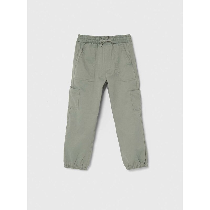 Dětské kalhoty Abercrombie & Fitch zelená barva, hladké