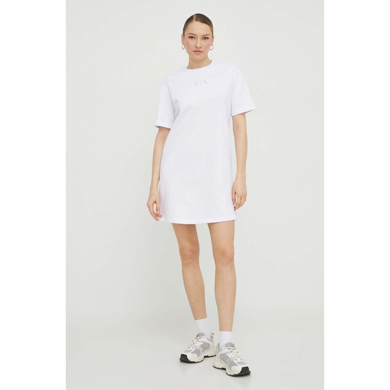 Bavlněné šaty Armani Exchange bílá barva, mini, oversize, 3DYA89 YJFHZ