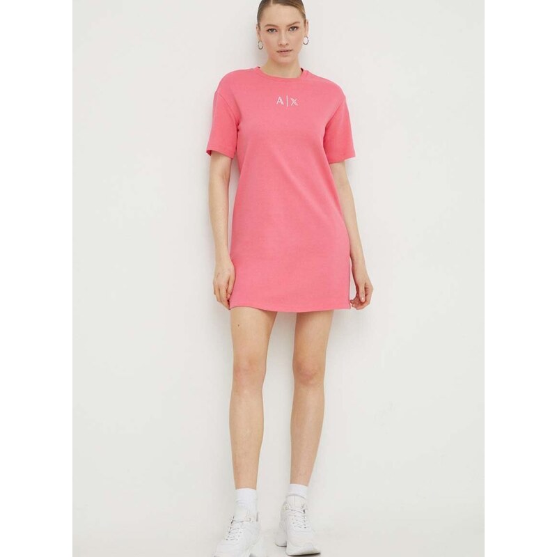 Bavlněné šaty Armani Exchange růžová barva, mini, oversize, 3DYA89 YJFHZ
