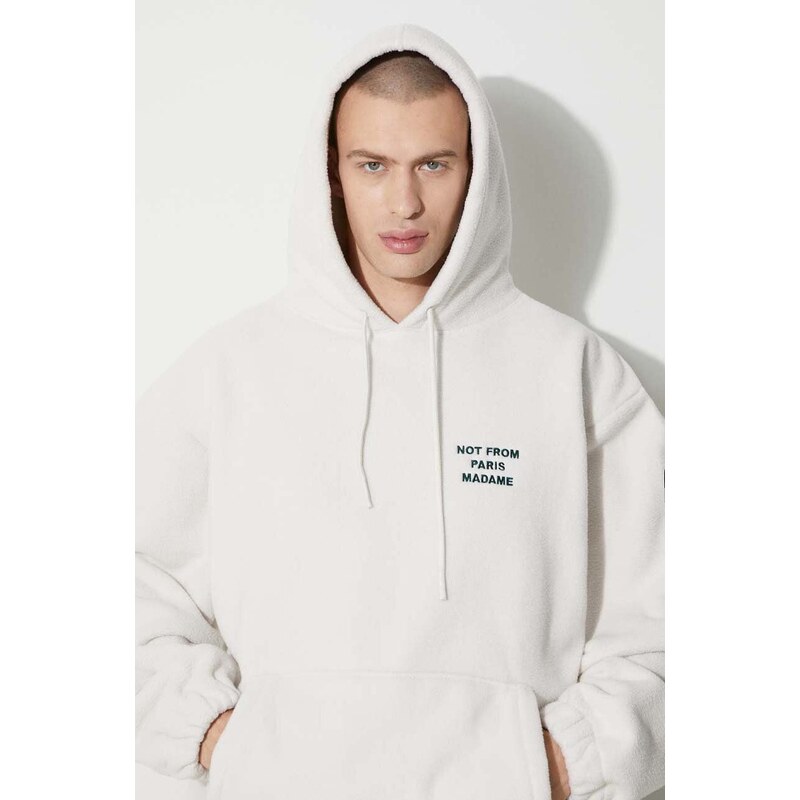 Fleecová mikina Drôle de Monsieur Le Hoodie Polaire Slogan béžová barva, s kapucí, s aplikací, C-HO139-PL019-CM