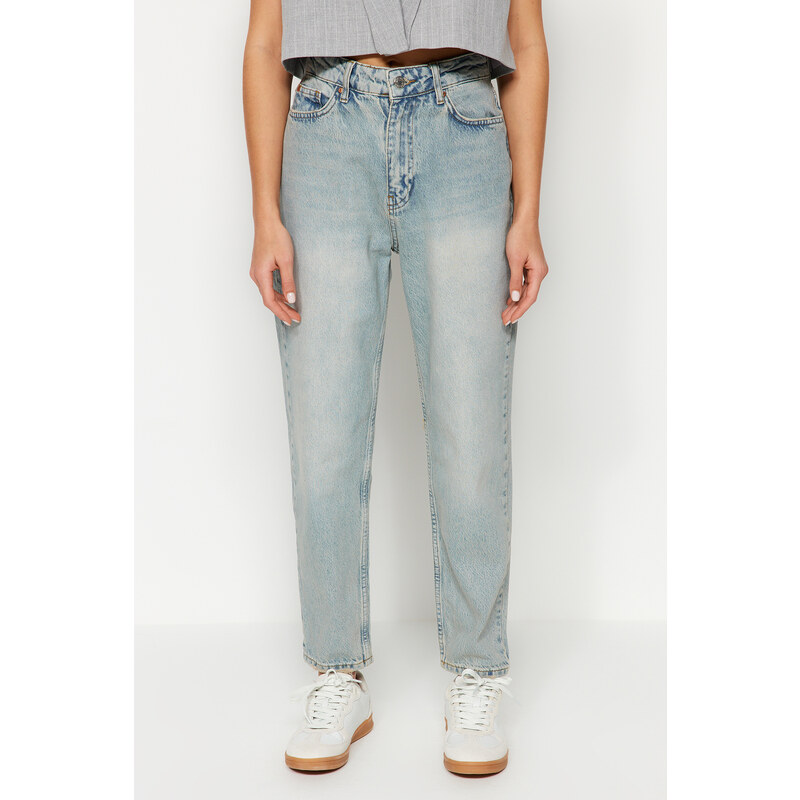 Trendyol Blue Faded Effect Vintage džíny s vysokým pasem