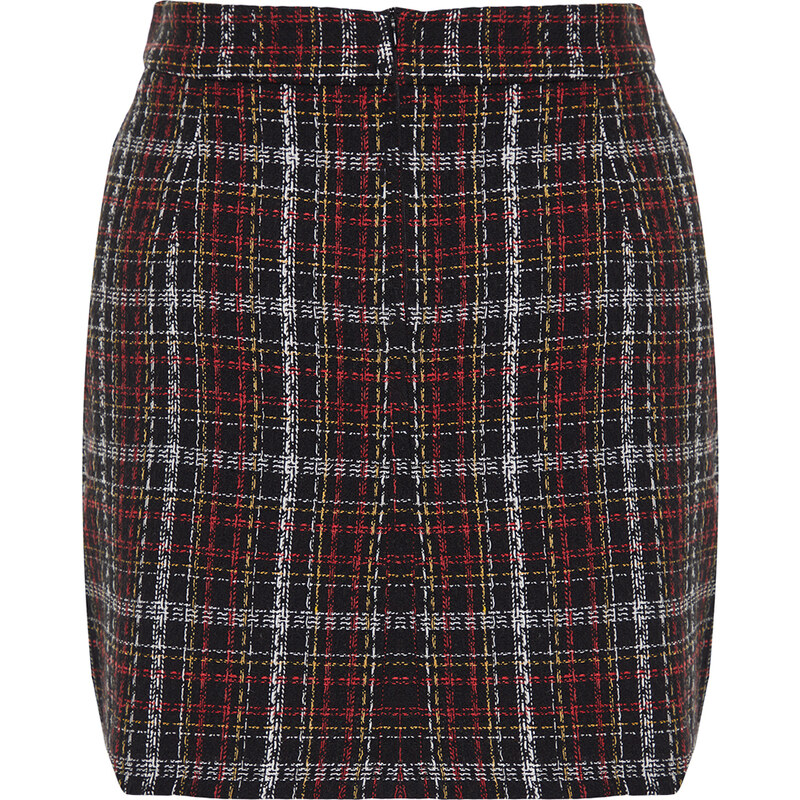 Trendyol Curve Black Plaid / Checkered Tweed Woven Skirt