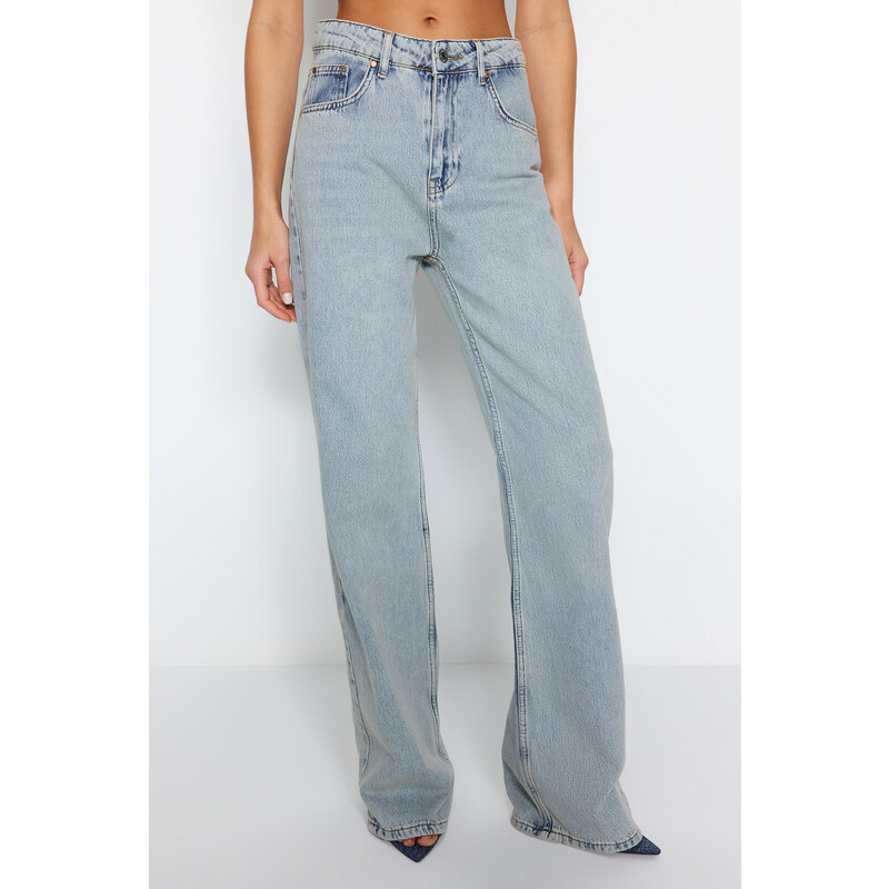 Trendyol světle modré džíny s vysokým pasem a širokými nohavicemi