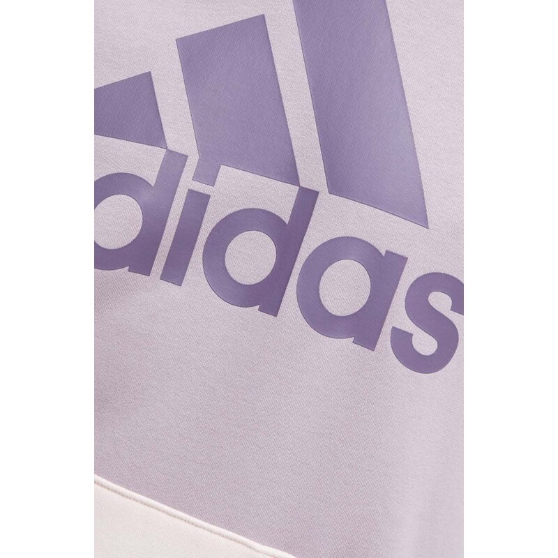 Mikina adidas dámská, fialová barva, s kapucí, s potiskem, IR9340