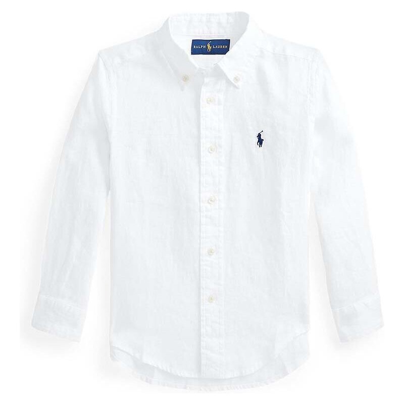 Dětská lněná košile Polo Ralph Lauren bílá barva