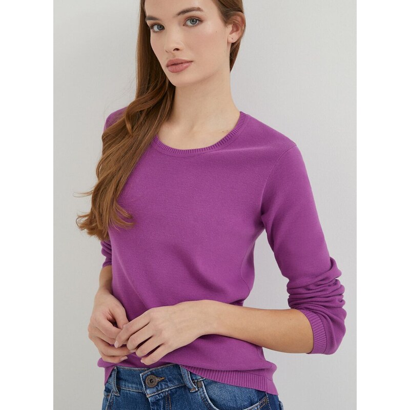 Bavlněný svetr United Colors of Benetton fialová barva, lehký
