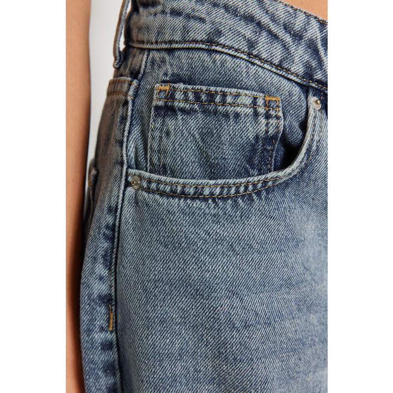Trendyol Modré bruslařské džíny s nízkým pasem
