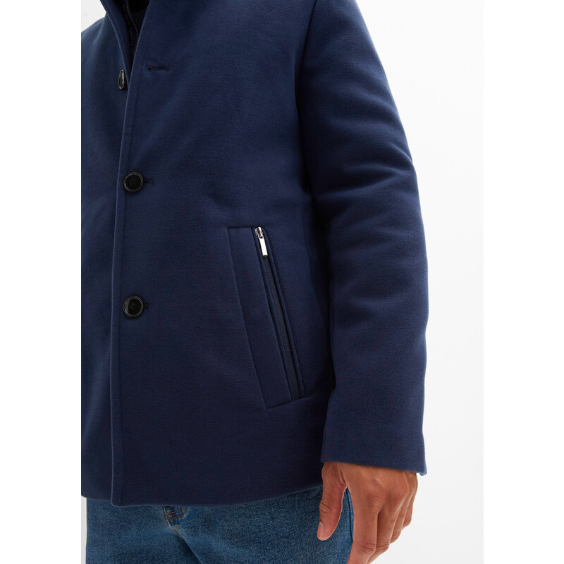 bonprix Outdoorová bunda ve vlněném vzhledu s ochranou proti větru Modrá