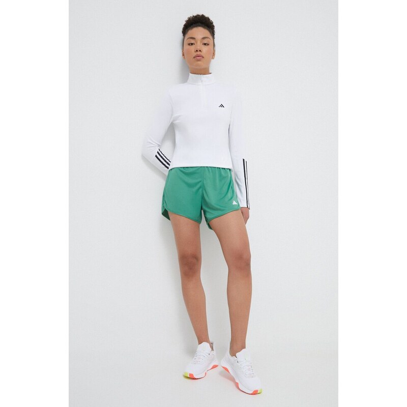 Tréninkové šortky adidas Performance Pacer zelená barva, hladké, high waist, IR6236