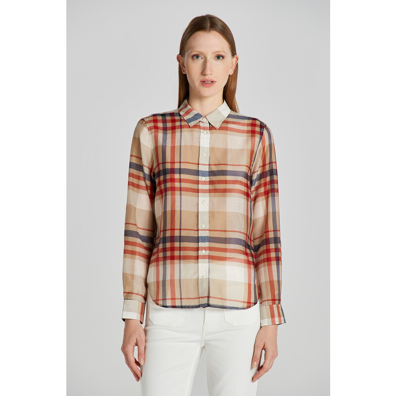 HALENKA GANT REG CHECKED COTTON SILK SHIRT hnědá 32