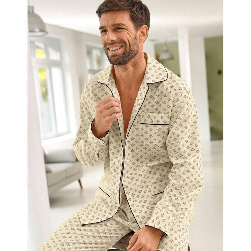 Blancheporte Klasické pyžamo s potiskem, bavlněný popelín béžová 87/96 (M)