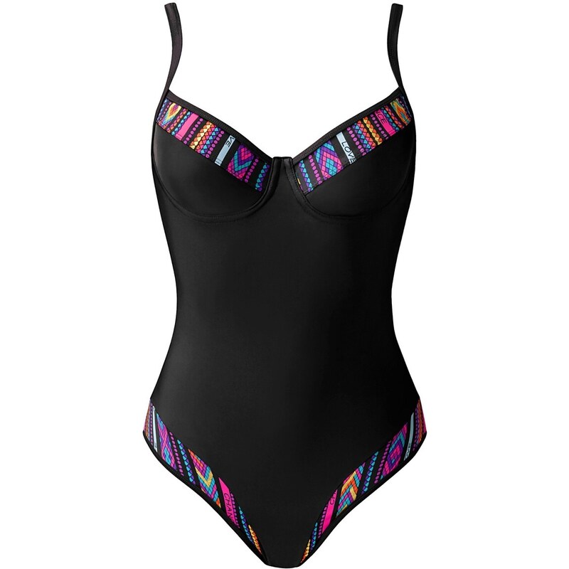 Blancheporte Jednodílné plavky s barevnými vsadkami, s kosticemi černá/potisk, koš.C 40