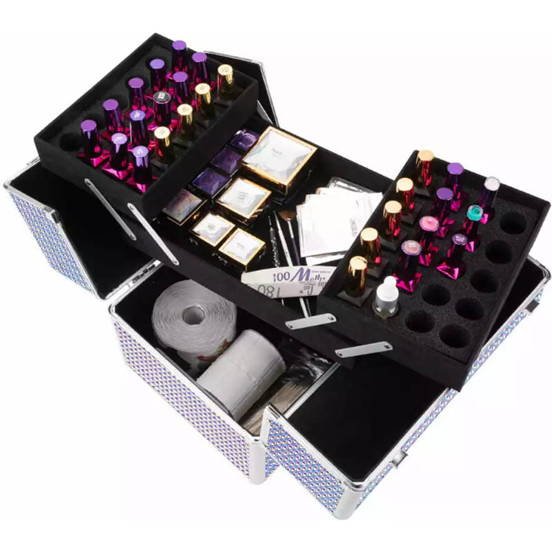 Kosmetický kufr - Rainbow Dot Silver Pink, XL