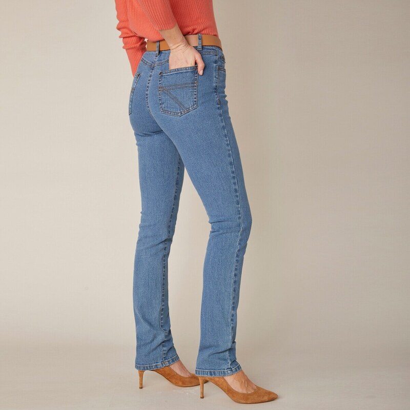 Blancheporte Strečové rovné džíny, malá výška postavy sepraná modrá 40