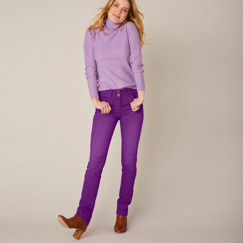 Blancheporte Rovné strečové džíny, barevné švestková 42