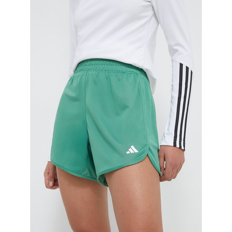 Tréninkové šortky adidas Performance Pacer zelená barva, hladké, high waist, IR6236