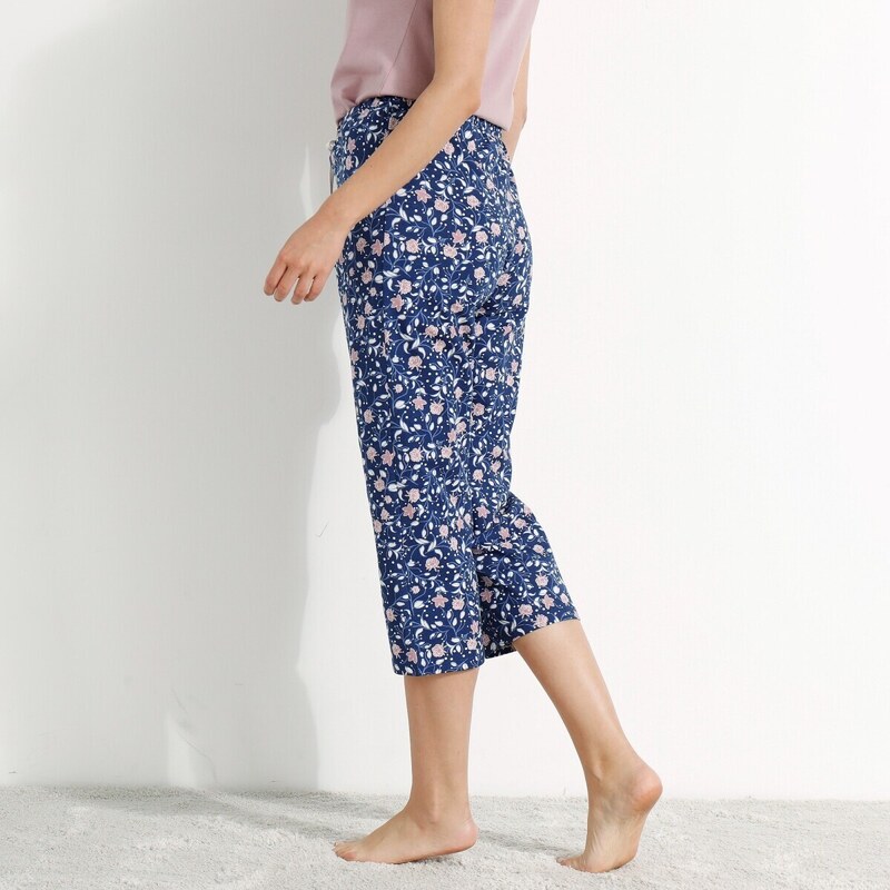 Blancheporte 3/4 pyžamové kalhoty s potiskem květin nám. modrá/lila 34/36