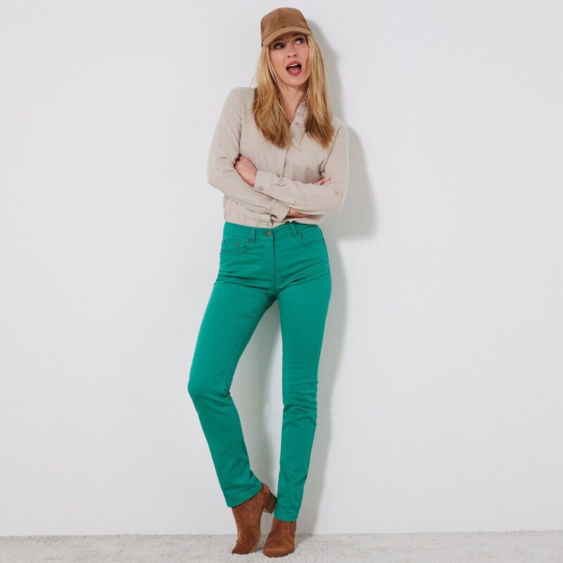 Blancheporte Úzké jednobarevné dlouhé kalhoty zelená 42