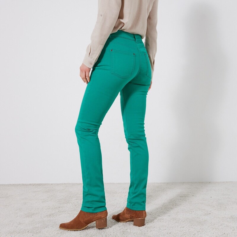 Blancheporte Úzké jednobarevné dlouhé kalhoty zelená 42