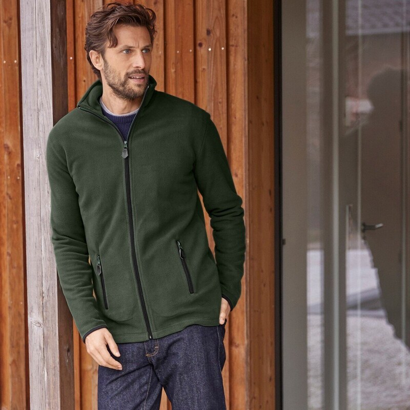 Blancheporte Mikina na zip, z mikrofleecu khaki