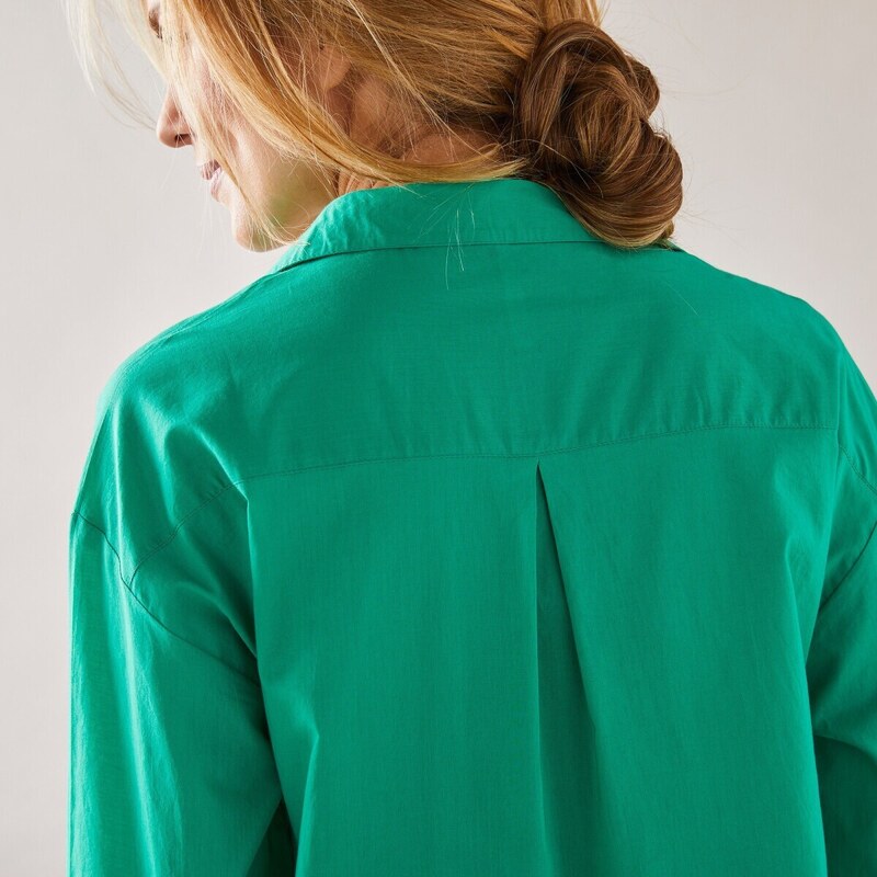 Blancheporte Dlouhá jednobarevná košile na knoflíčky zelená 40