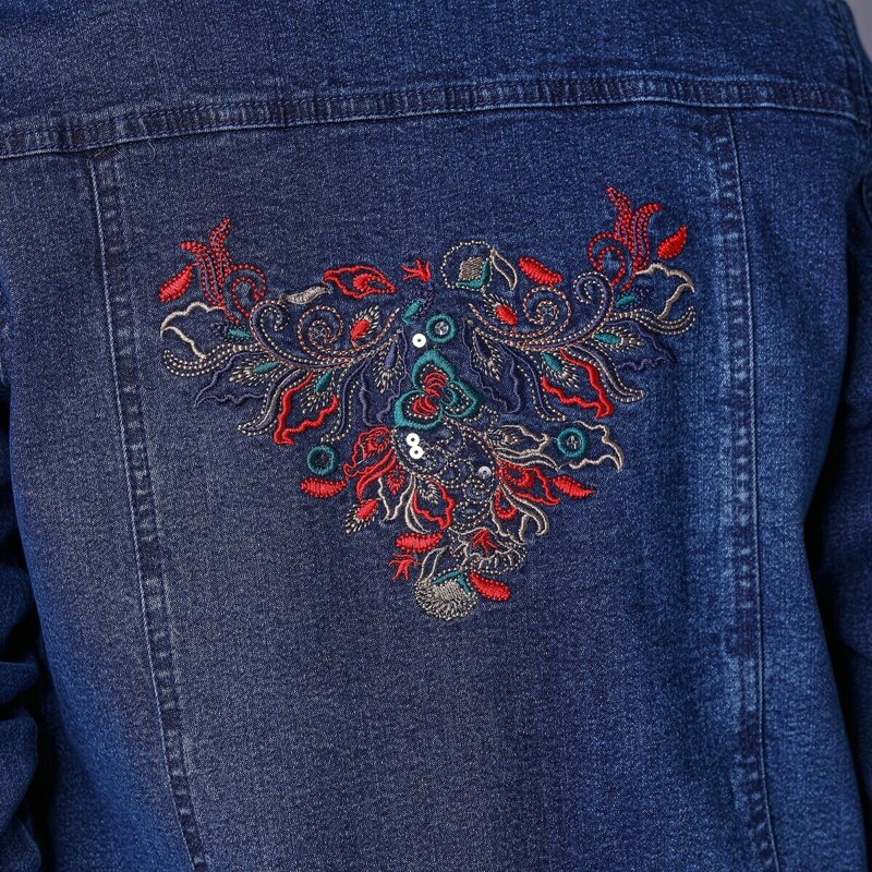 Blancheporte Džínová bunda s výšivkou modrá 50
