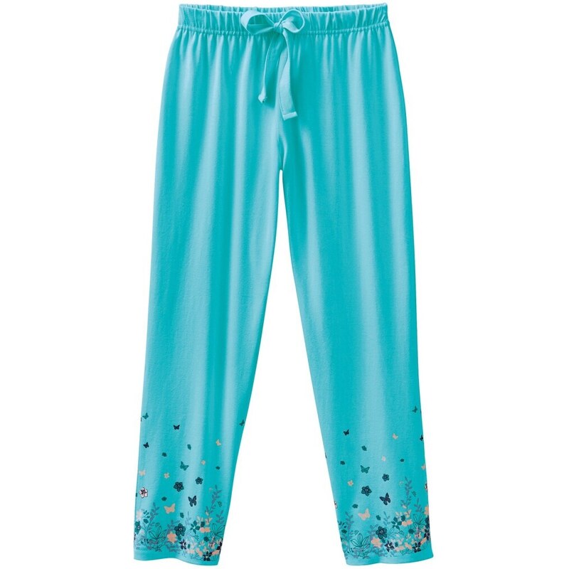 Blancheporte 3/4 pyžamové kalhoty s potiskem květin na koncích nohavic bledě modrá 50