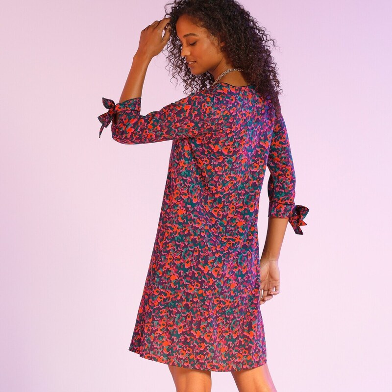 Blancheporte Rozšířené šaty s potiskem a kontrastním lemem fialová/vícebarevná 54