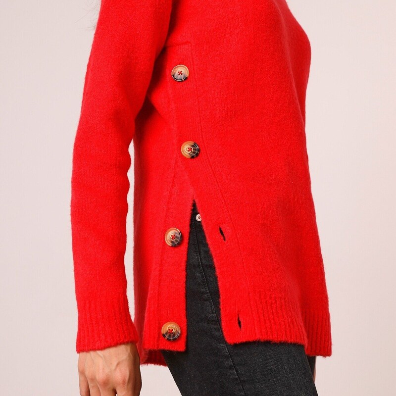 Blancheporte Rovný pulovr s postranními knoflíky červená 34/36