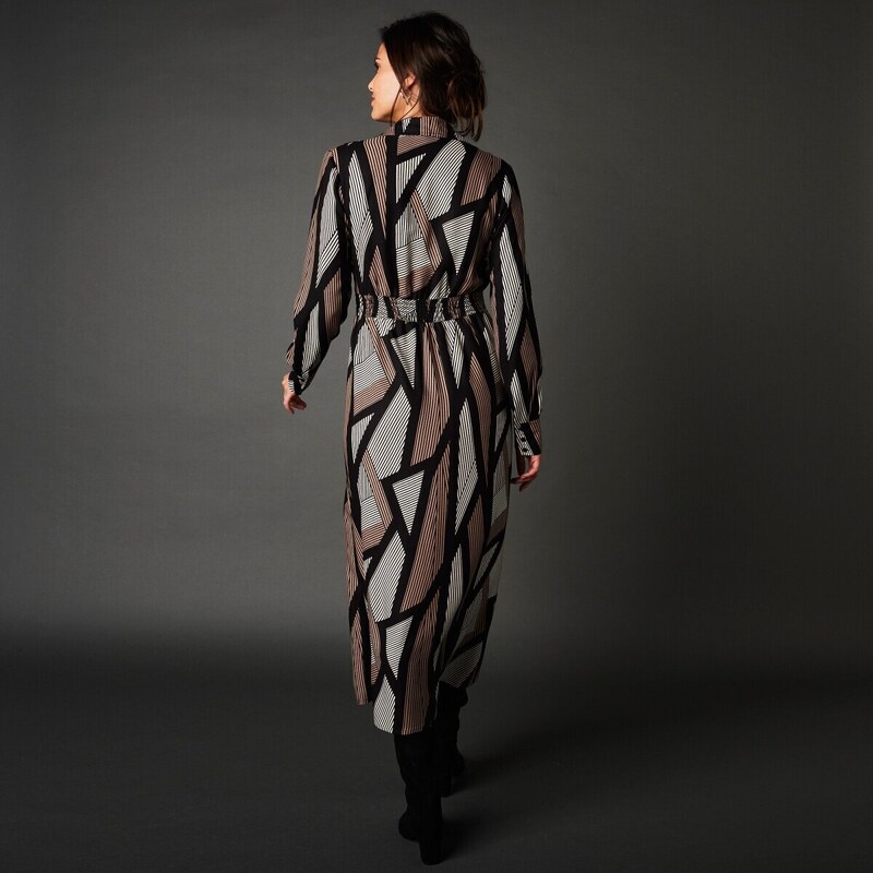 Blancheporte Košilové šaty s grafickým vzorem černá/hnědošedá 50