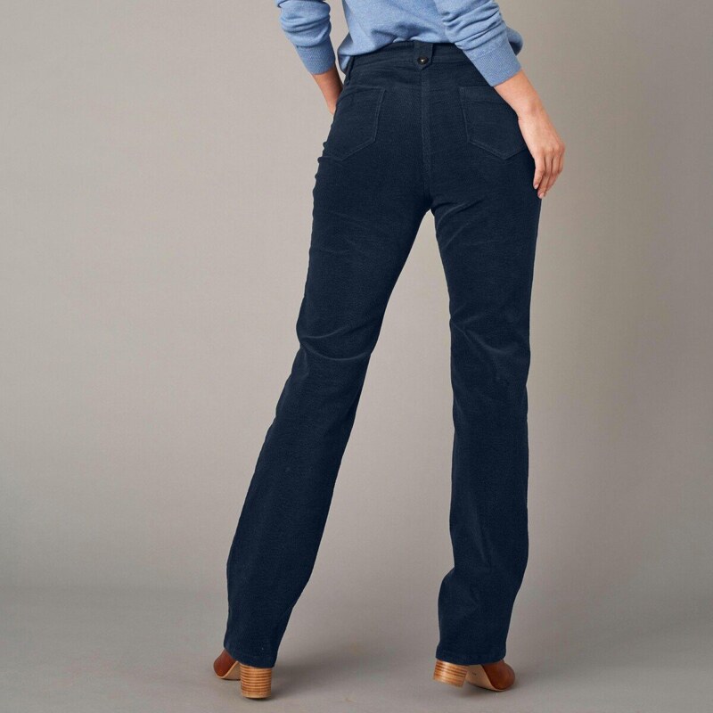 Blancheporte Rovné manšestrové kalhoty námořnická modrá 52
