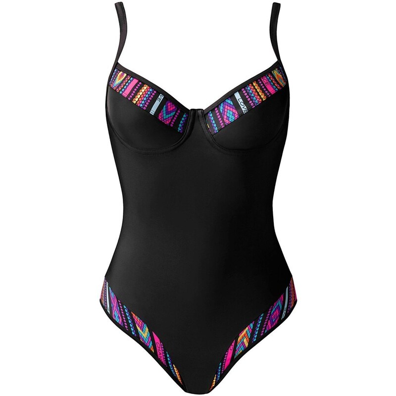 Blancheporte Jednodílné plavky s barevnými vsadkami, s kosticemi černá/potisk, koš.D 46
