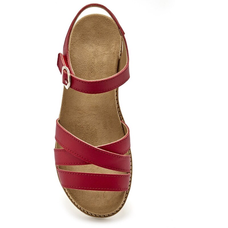 Blancheporte PEDICONFORT Kožené sandály s překříženými pásky červená 37